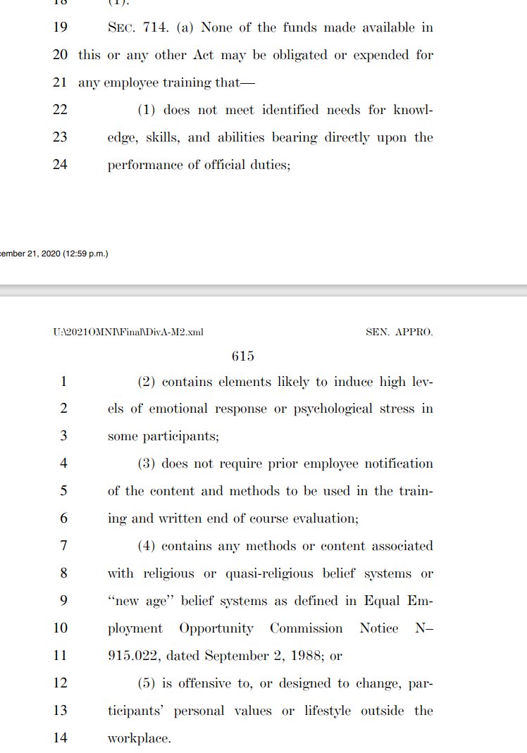 The restrictions on employee training are kind of interesting. Seems like a sneaky ban on Critical Race Theory, no? Good ammo for federal employees who want to get rid of it.