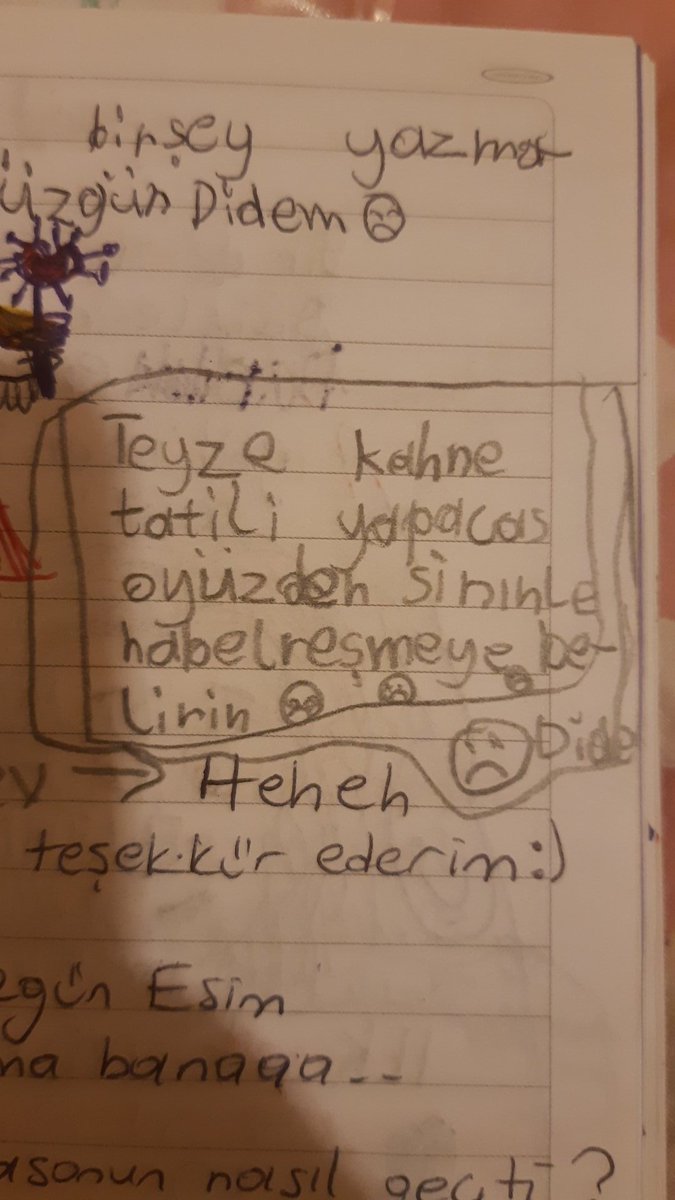 EsimElibol's tweet photo. Pis korona yüzünden defterimize ara verdik 💔 whatsapptan devam 🤩 https://t.co/1TPJp1grGt