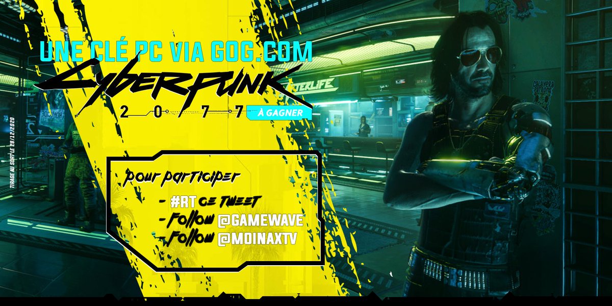 MoinaxTV's tweet photo. Comme j'ai vraiment surkiffé @CyberpunkGame : avec mon partenaire @GAMEWAVE , nous avons décidé de vous faire gagner une seconde clé #Cyberpunk2077 

Pour participer à ce #concours 🎁:

1⃣ #RT ce tweet
2⃣ follow @GAMEWAVE 
3⃣ follow @MoinaxTV 

📅TAS: le 28 décembre 🤞

#giveaway https://t.co/dKrIEjv0mc
