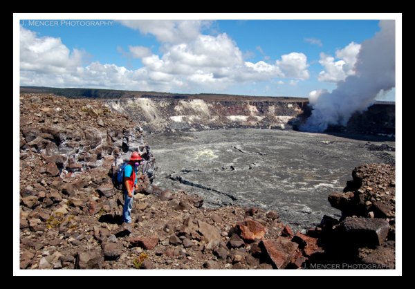 4. Kīlauea's hazards include far more than just lava. The volcano produces acid gases like H2S, SO2, HF, etc. When working near the plume of volcanic smog, aka "vog," scientists have to have respirators handy. Here's a pic of gas geochemist Jeff Sutton on Kīlauea's summit rim.