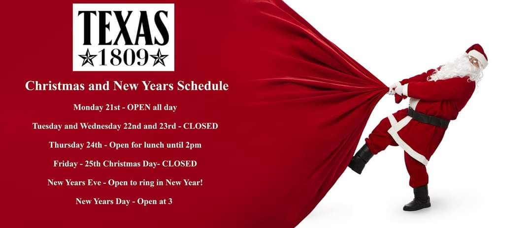 Texas1809's tweet photo. Christmas and NYE Schedule! https://t.co/Igtx5uFrwg