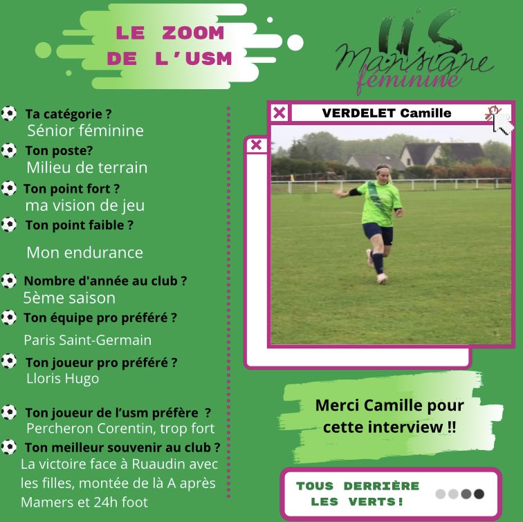 🚨Le zoom de l’USM🚨

Aujourd’hui nous sommes avec Camille pour le zoom de l’USM!

Bonne lecture 🤍💚
#USM🟢⚪️ #TousUnis👊🏼