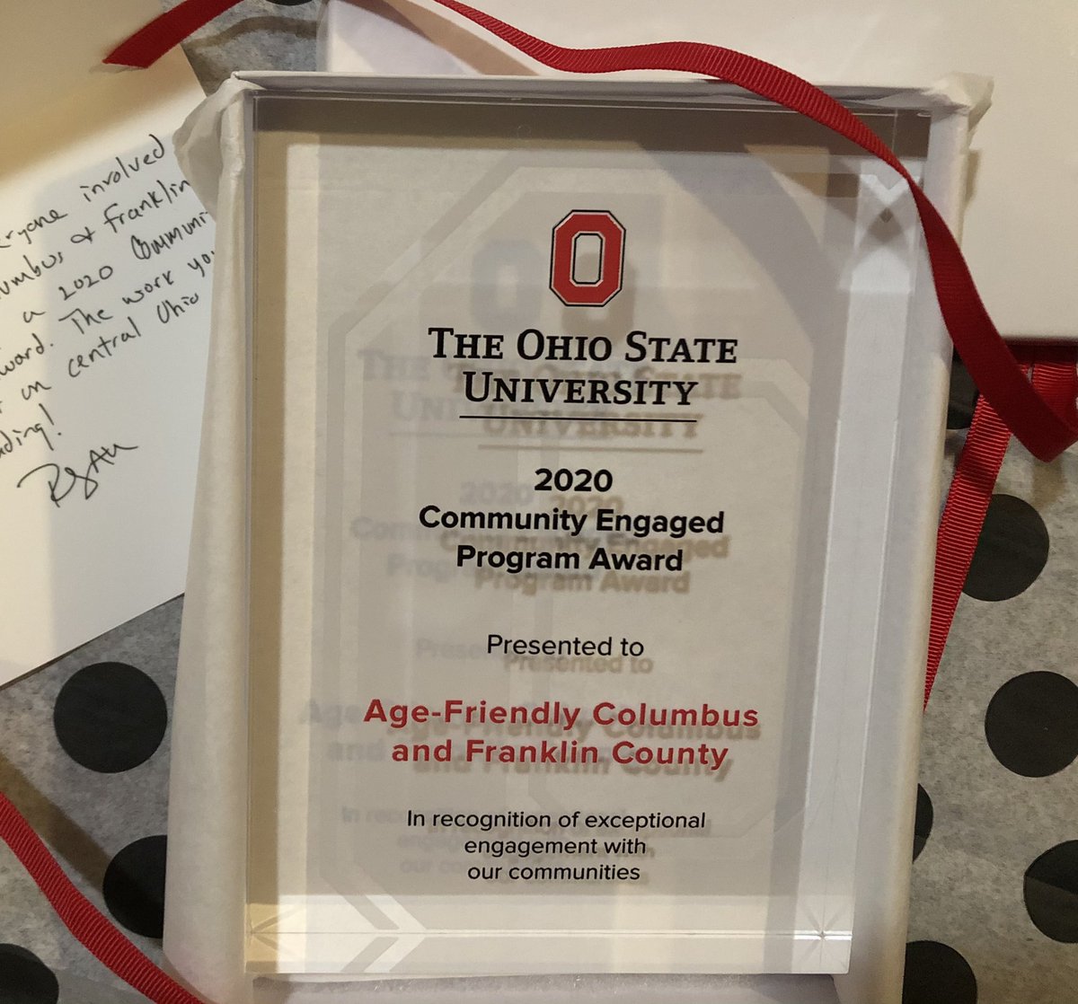 AgeFriendlyOH's tweet photo. "The work you do and the impact on Central Ohio is simply outstanding!" Thank you @RyansCMH and @OSUOutreach for the 2020 Community Engaged Program Award! #AgeFriendlyCbus #AgeFriendlyFranklinCounty #PositiveAging https://t.co/a12uxQ7FB0