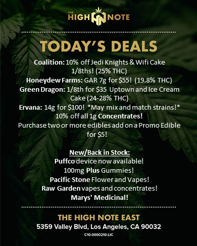 TheHighNoteCA's tweet photo. Last minute gift shopping? Today we have great deals on brands like @coalition_co #HoneydewFarms #GreenDragon @ErvanaCraft @Wyld_Canna @Amigocannabis #FlavEdibles @puffco @plusproductsthc @_rawgarden @marysmedicinals and MORE! 

#discounts #shopping #thehighnote #johnjezzini https://t.co/FfgZAtL800