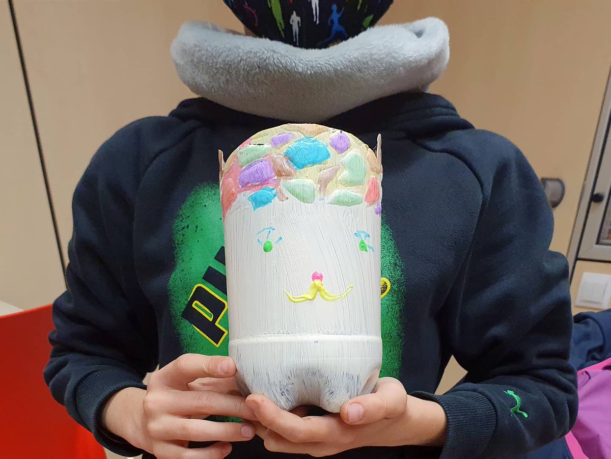 EnglishCompany1's tweet photo. Christmas craft.

This group was asked to come up with recycled Christmas craft they want to do. They had a lot of ideas, but settled on a very unconventional one, plastic bottles as planters. https://t.co/770K0qx2CQ