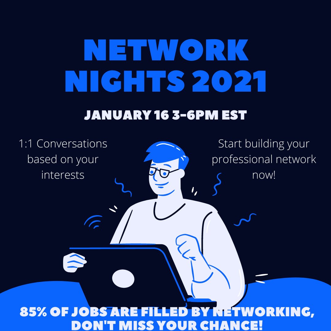 iccareers's tweet photo. Did you know that 85% of jobs are filled by networking? Mark your calendars - connect with IC students and alums!
Network Nights 2021 will take place virtually-January 16th from 3-6pm.
Sign up now https://t.co/38sBD0oyUo
#ICCareers #Networking #NetworkNights #IthacaCollege https://t.co/0ABfwXiohV
