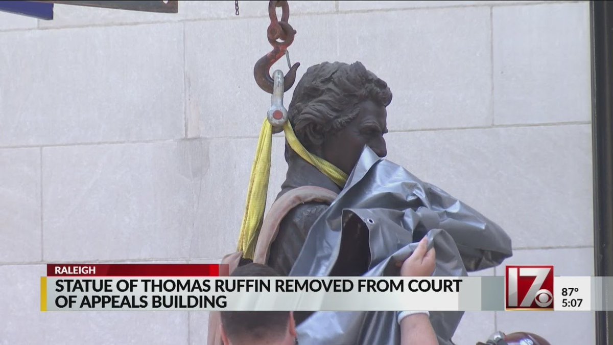 NC institutions have begun removing Ruffin from places of prominence:Orange Co Courthouse - removed portrait  https://www.cbs17.com/news/local-news/orange-county-news/portrait-of-former-nc-supreme-court-justice-slave-owner-removed-from-orange-county-courthouse/NC Court of Appeals - Removed statue https://abc11.com/thomas-ruffin-north-carolina-statue-removed-court/6315042/UNC Chapel Hill - Removed Ruffin name from buildings  https://thewell.unc.edu/2020/09/18/history-commission-recommends-removal-of-ruffin-jr-and-bingham/5/