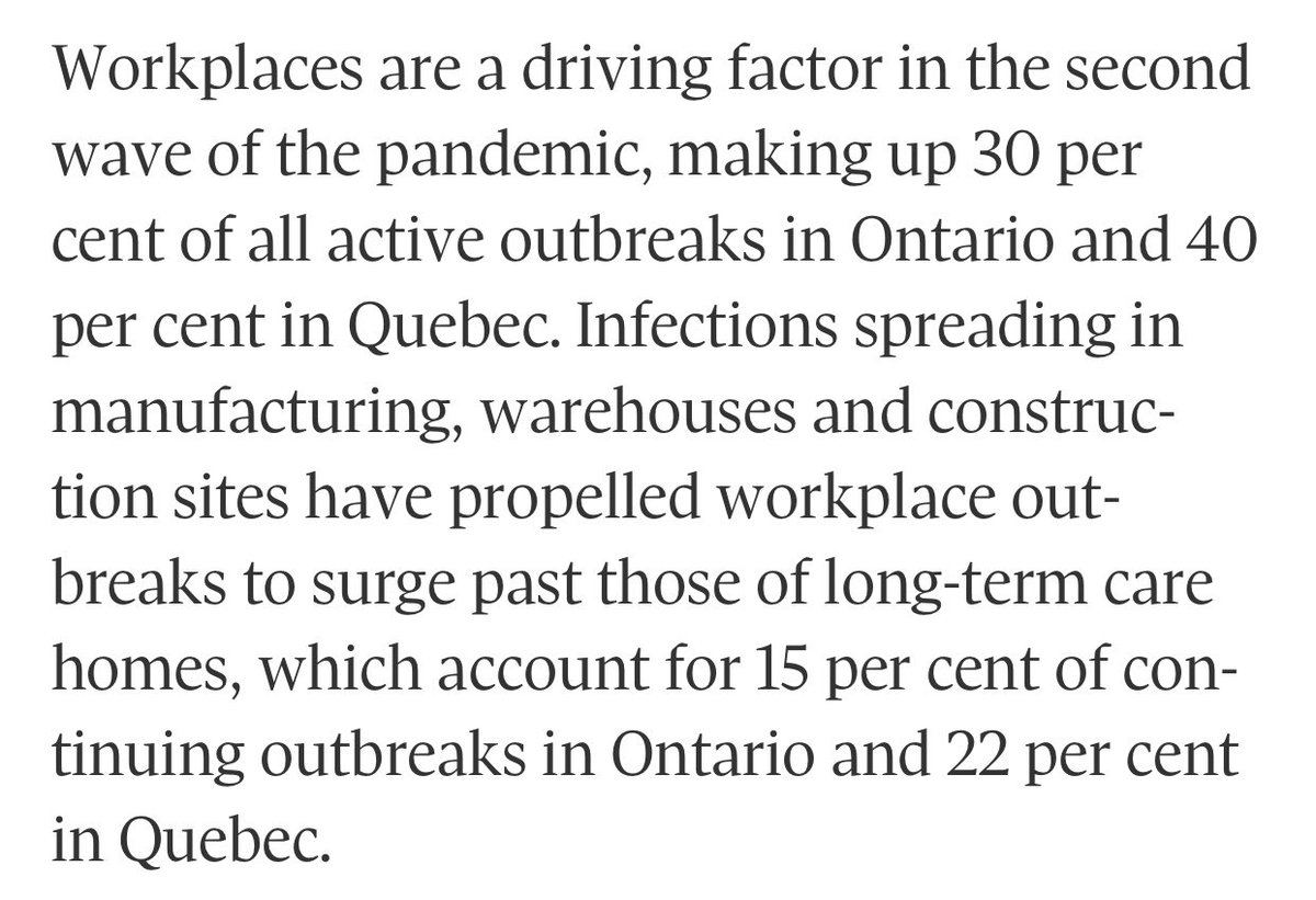 I am sorry to be a broken record on this but I am losing my mind? The GTA went into lockdown in mid-November but those employers remained open as usual, and three weeks later not only did we hit new records, but workplaces became the top drivers of the pandemic. I mean.