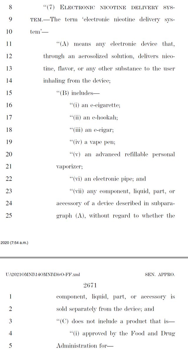 GregTHR's tweet photo. Sad to report that the language banning the USPS from mailing vapor products is in the omnibus.

The effective date will be when the USPS promulgates regulations, although other sections of the PACT Act may apply to vapor 90 days after enactment.

https://t.co/ikIGDiSYbp p. 5136 https://t.co/II2fG8vbEs
