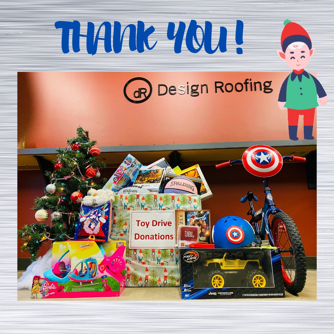 It’s safe to say the Design a roofing Toy Drive was a success! 

Big thank you to all of our customers, family, friends and staff who supported this cause and helped to keep smiles on children’s faces this holiday season!