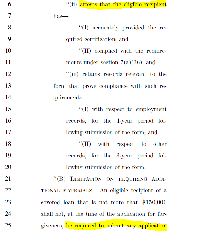 Now, let’s talk forgiveness of  #PPP loans. There is in fact a simper form for forgiveness for those PPP loans under $150,000. So basically, it is the “rubber stamp” that had been talked about this summer. 60% payroll requirement is n/a, etc. 4/x