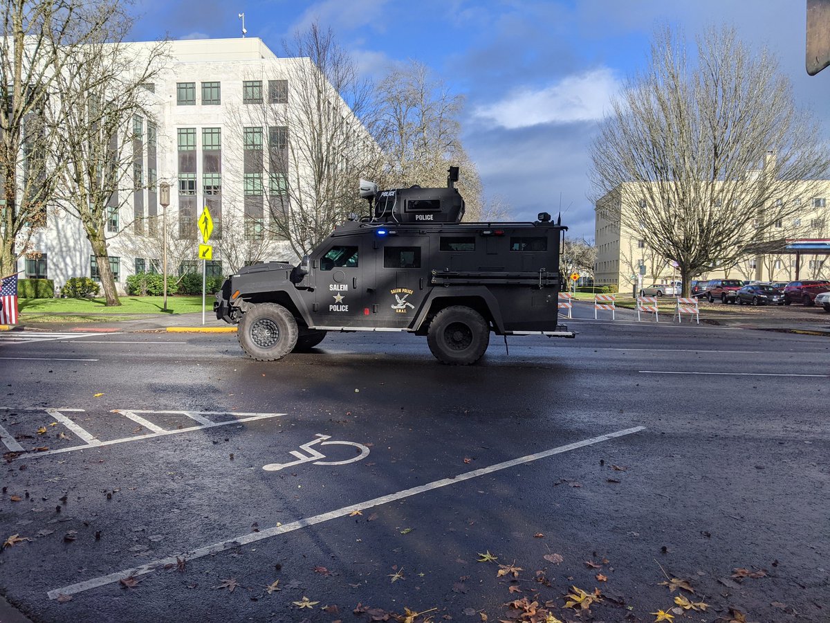 Meanwhile, at the perimeter, the police line consists of maybe ten cops but also these bad boysThat's a fucking MRAP and I used one in Afghanistan