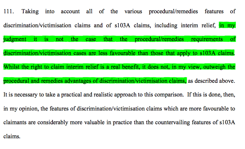 24/ Looking at the overall position, the EAT didn't consider the package for EqA dismissals less favourable than for s.103A dismissals.