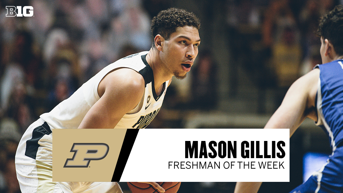 B1GMBBall's tweet photo. The #B1GMBBall Freshman #PlayeroftheWeek is @GillisMason of @BoilerBall 👏👏

🏀 Averaged 9.0 pts &amp; 4.5 rebs per game in wins over #20 Ohio State and Notre Dame

🏀 Shot 100% from the field this week

#B1G 📰: https://t.co/Y08sWHP28r https://t.co/irEEBatNij