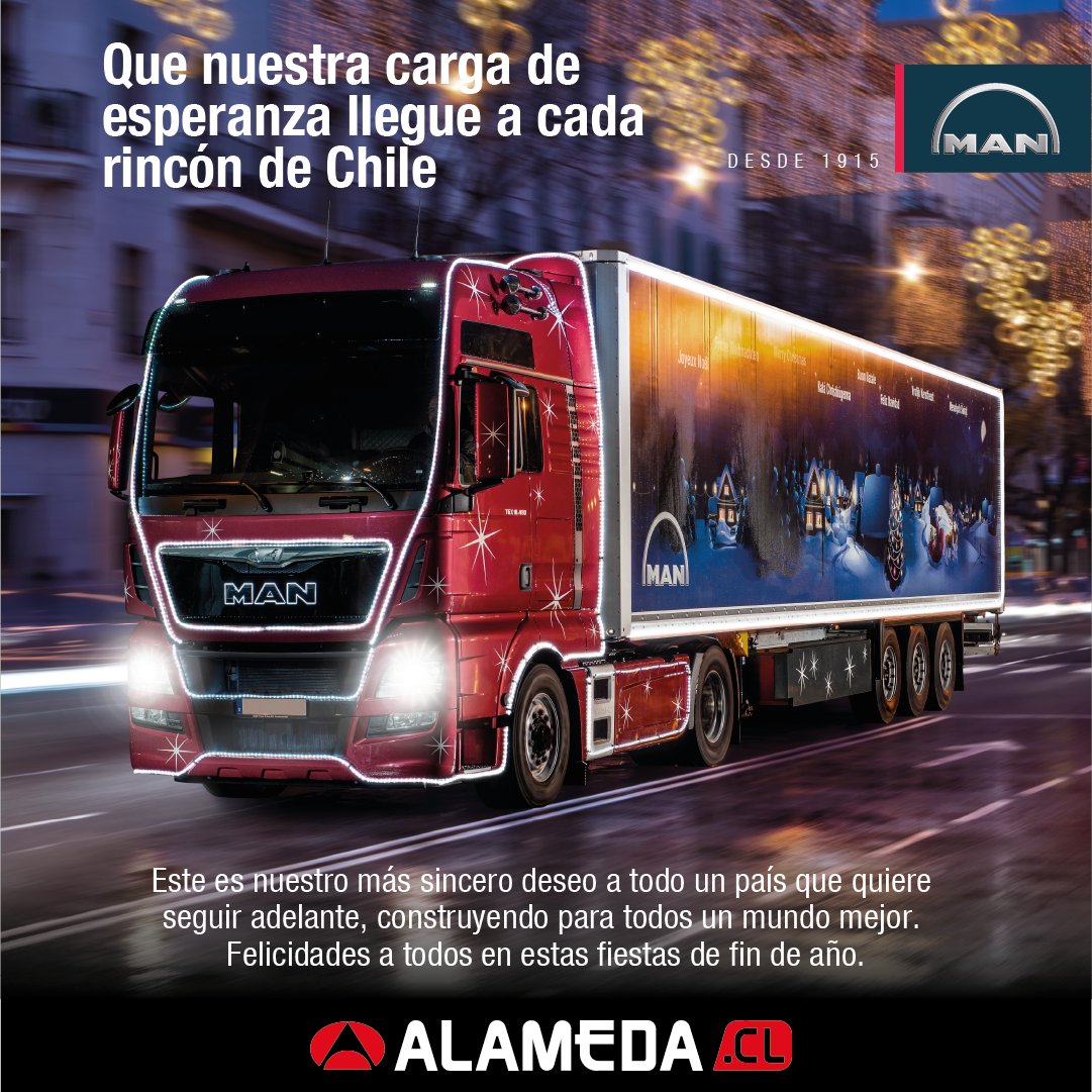 Alameda_cl's tweet photo. Junto con #MAN les enviamos un saludo lleno de esperanza y felicidad en estas fiestas de fin de año 🎊🎆 #AutomotoraAlameda #Navidad2020 https://t.co/H2DdhR8WZK