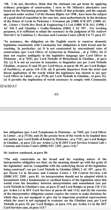 28/ Notwithstanding this rejection, the EAT moved on to consider whether a right to interim relief could be read into the legislation, applying the well-known Marleasing principle of statutory construction, setting out the characterisation in Blackwood (another  @MilsomChr case)