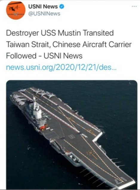ناوشکن #USSMUSTIN 
آمریکا از تنگه تایوان عبور کرده و ناو هواپیما
برچینی را دنبال میکند ،،،