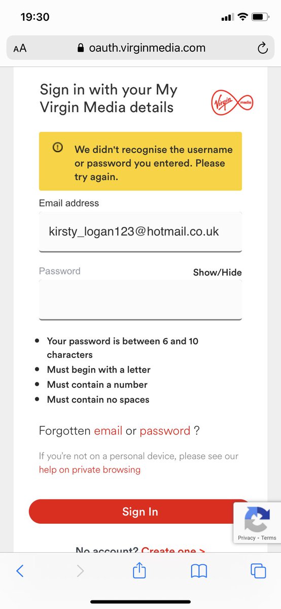 KaeElle1's tweet photo. @virginmedia This is what is coming up. When I try to  log in, create a new account and when I try to change password https://t.co/fHcpu8mtAk