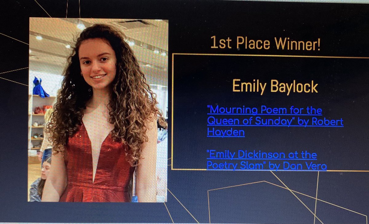 MsZezza's tweet photo. Congratulations to our #poetryoutloud2020 winners Emily, Gabby and Trinity!Emily qualifies to move to Regionals, again!Great job to everyone who participated. Look in the Morning Announcements for the recitations. #HomeDelProud #MakeGoodDecisions @HolmdelHumanit1 https://t.co/iREvfGhNL0