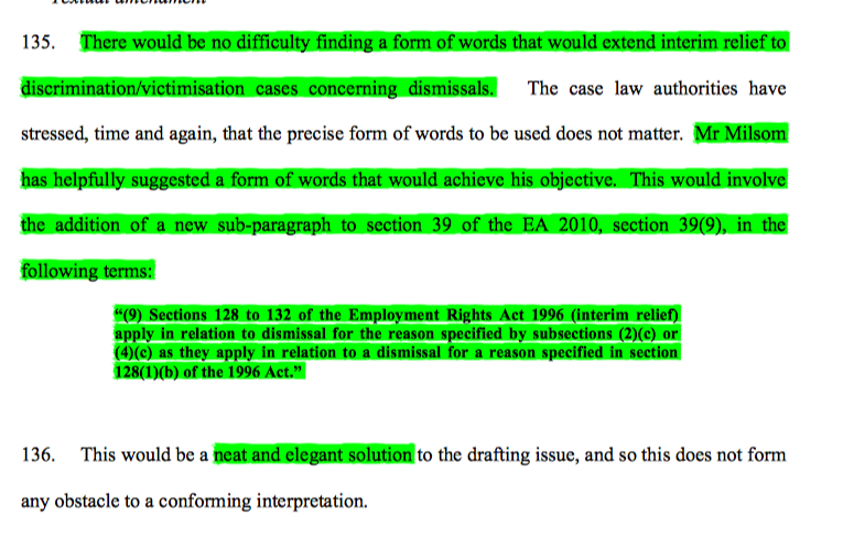 32/ If the EAT had found a breach of EU law, it would have declined in this case as well. Whilst noting  @MilsomChr's elegant legislative solution in a new s.39(9), Cavanagh J considered that reading in the new provision would have crossed the boundary to quasi-legislation.