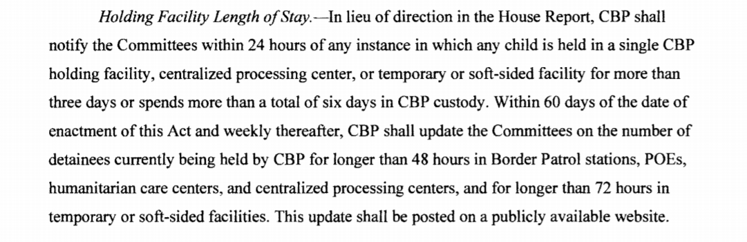 Also jumping into the "Joint Explanatory Statement," a where the Committees direct the agencies to do certain things (in a way that kinda-sorta-depending has the force of law).One major plus? We're finally getting public data on kids held in CBP custody!  https://docs.house.gov/billsthisweek/20201221/BILLS-116RCP68-JES-DIVISION-F.pdf