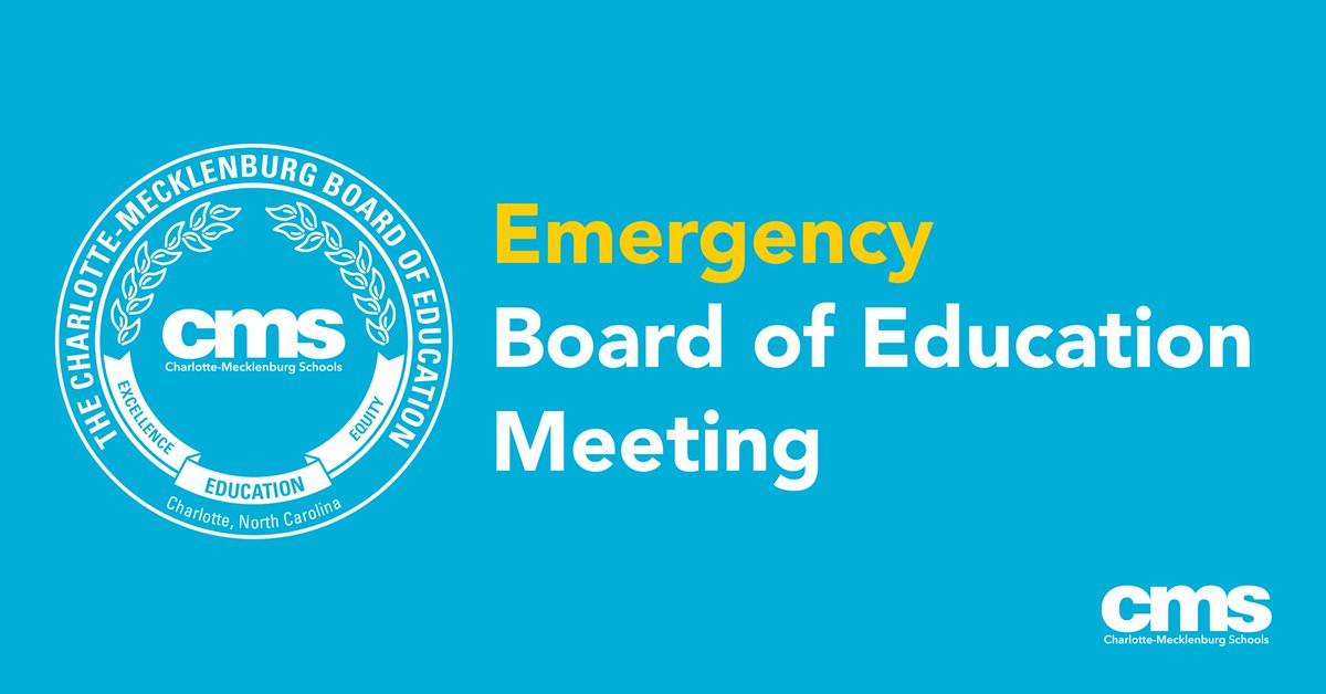 CharMeckSchools's tweet photo. The Board will hold an emergency meeting Tuesday at 11 a.m. 

At this emergency meeting, the @CMSboard will consider modifying the return to in-person instruction plan for pre–K students and all students with disabilities who have been receiving in-person instruction. https://t.co/Z6UCCeou0h