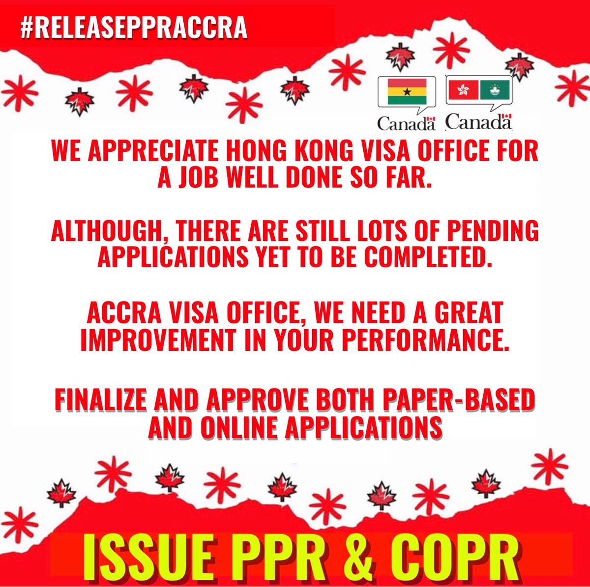 omene364's tweet photo. We are pleading for express entry applicant in 2019. Specifically MAR/APR/MAY. The excruciating wait and no clear update from Accra Visa Office is unbearable &amp; traumatizing. Finalize files for MAR/APR/MAY 2019.😭🙏
@CanHCGhana  
@saranichollsCAN 
@CanCGHongKong
@JustinTrudeau https://t.co/clc7FxHJER
