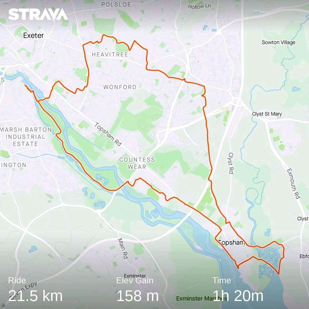 ExeterHalf's tweet image. X training day today . 21k bike ride with a couple of hills thrown in to get the heart pumping. Its good to mix it up .  strava.app.link/loQQdpfbpcb