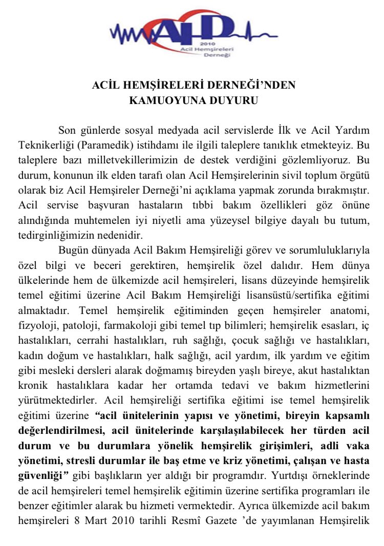 thd_genelmerkez's tweet photo. ACİL HEMŞİRELERİ DERNEĞİ’NDEN KAMUOYUNA DUYURU
@saglikbakanligi 
@drfahrettinkoca 
@dralpmese 
@suayipbirinci https://t.co/rxkVEOvLf6