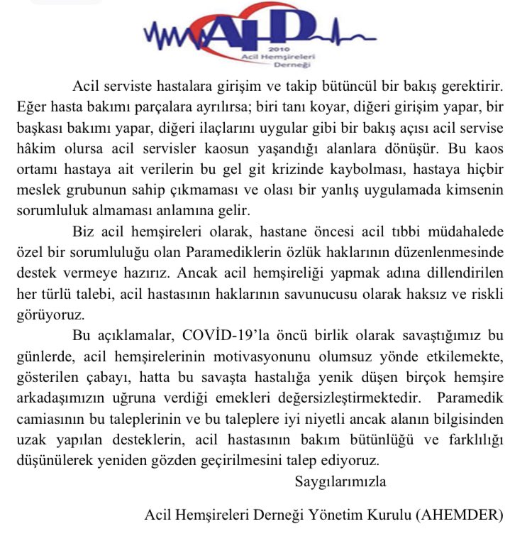 thd_genelmerkez's tweet photo. ACİL HEMŞİRELERİ DERNEĞİ’NDEN KAMUOYUNA DUYURU
@saglikbakanligi 
@drfahrettinkoca 
@dralpmese 
@suayipbirinci https://t.co/rxkVEOvLf6