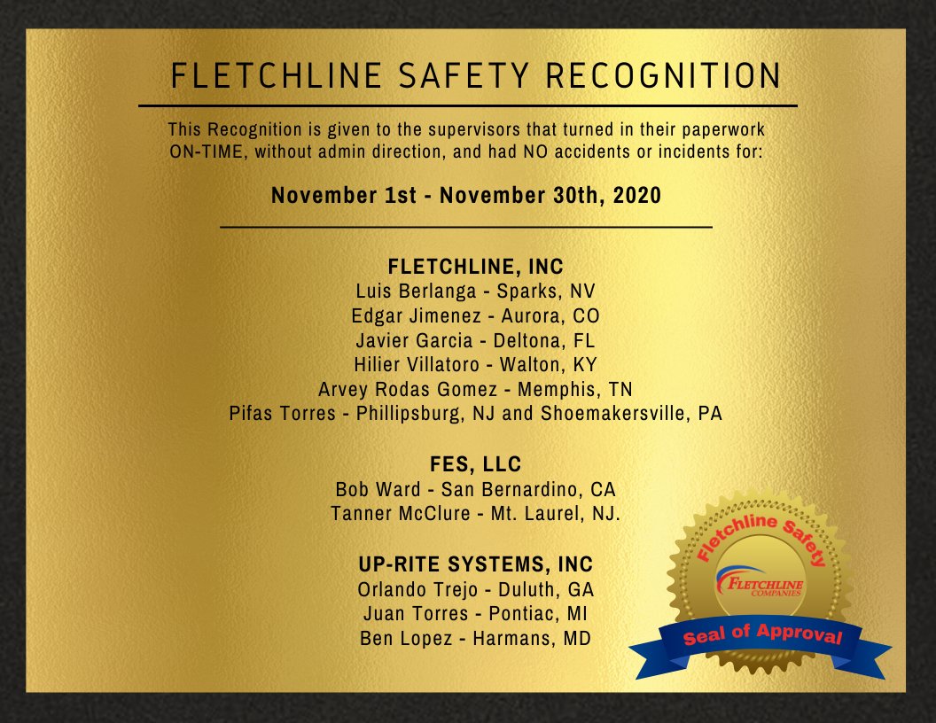 fletchline's tweet photo. Fletchline Safety Recognition!

Starting with the month of November, Fletchline Companies will begin to recognize our supervisors for their outstanding dedication to safety.
-
-
#safetyfirst #constructionsafety #PPE #gettoknowus #worklifebalance #fletchlinestrong #fletchlinesafe https://t.co/OlEiG8QVAJ