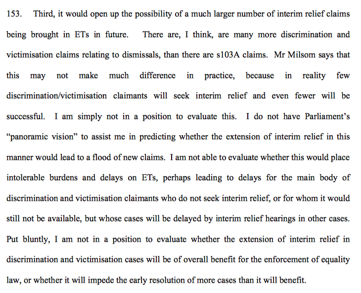36/ There would be the possibility of a flood of new interim relief applications, something that the EAT was at the very least not in a position to assess (personally, I doubt this - it's rare for parties to get their act in order by the 7-day deadline).