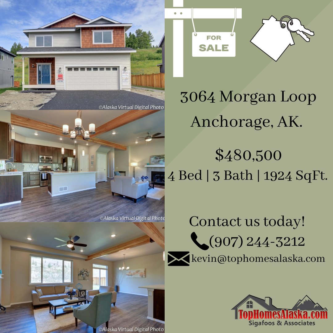 KevinSigafoos's tweet photo. FOR SALE!
📍3064 Morgan Loop, Anchorage, AK. 
🔗 https://t.co/xoAc9pqEd0

Double doors open into the master suite with a walk-in-closet and private bath! Greatroom first level living, kitchen &amp; dining with 9 ft ceilings! 
Foxglove by Spinell Homes

Photos are of similar home. https://t.co/sgUHa1CDki