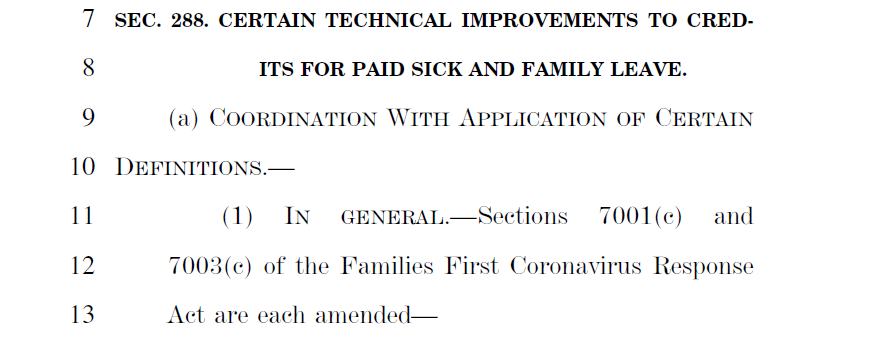 FFCRA Paid Sick Leave and Paid Family Leave extended to 3/31/2021. Plus certain "technical improvements" 11/x