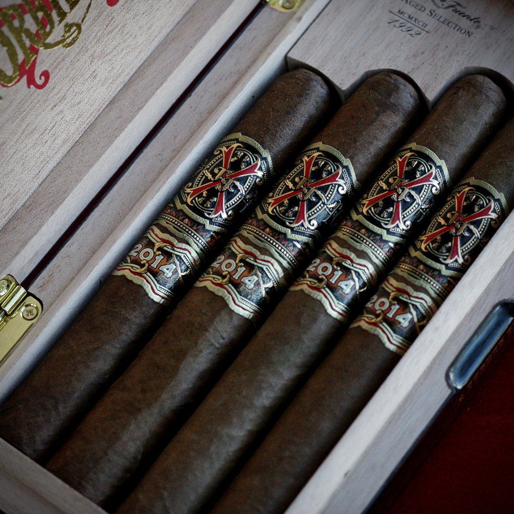 Just Arrived! Opus X Story, 4 Forbidden X cigars in wooden travel humidor.