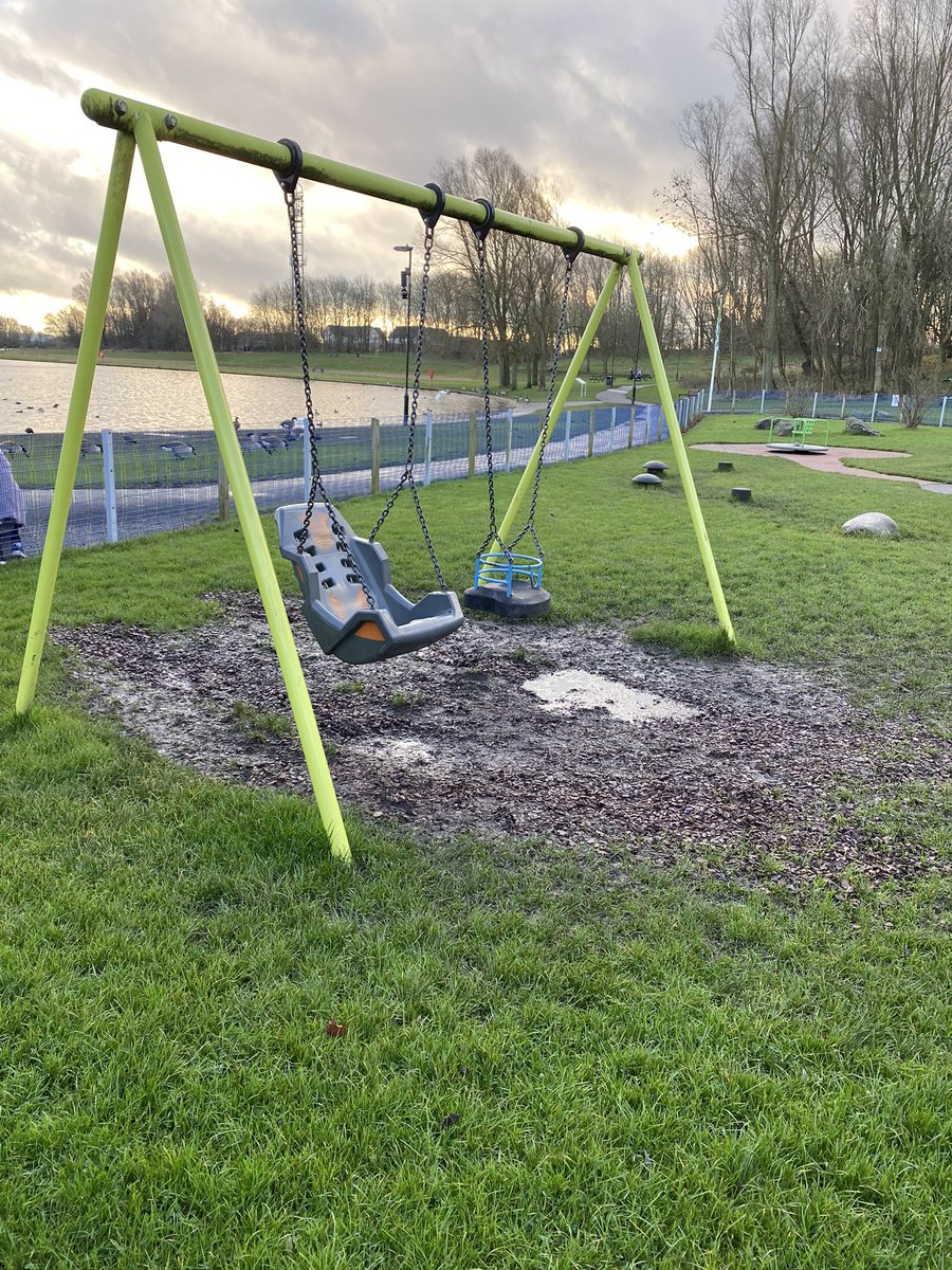 ViewLakeside's tweet photo. Tier 3 means we can only see others outside, but we have a problem with our park. The swings are unusable. @NTCouncilTeam installed bark as a temp measure but this didn’t work (as you can see). Pls help us, fill in this form #killingworth #northtyneside  https://t.co/A3PFIow90p https://t.co/JODIDs82yo