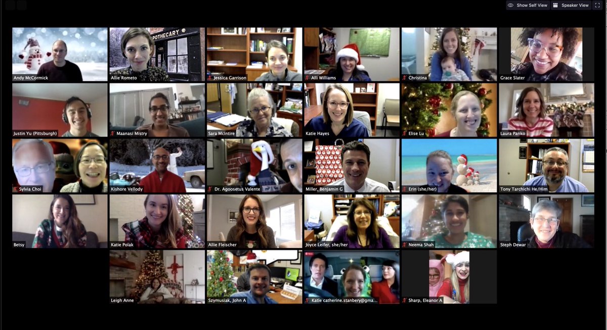#WorkFam group pic, 2020 style. This #PHM squad can’t be beat. 

Counting down to post-pandemic ‘karaoke &amp; charcuterie’ with the best. Until then, happy holidays &amp; wash your hands! 

#QuaranTEAM #CovidChristmas <a href="/ChildrensPgh/">UPMC Children's Hospital of Pittsburgh</a>