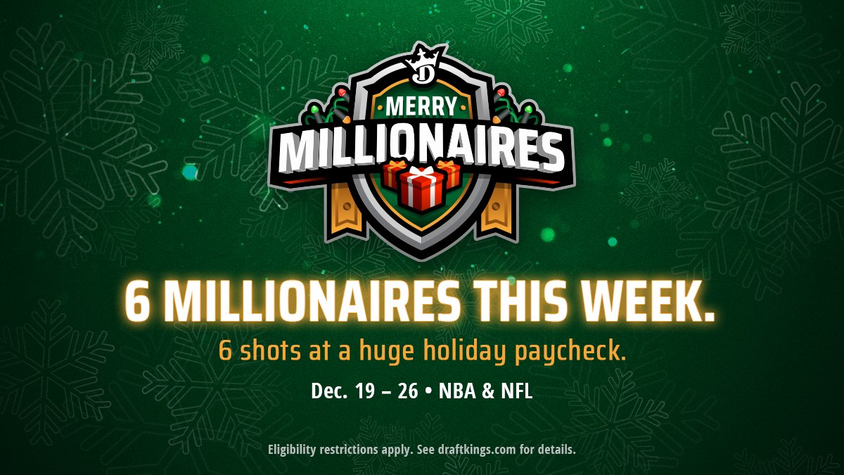 DraftKings on Twitter: 'Merry Millionaires rolls on with tonight's Monday  Night Millionaire contest! Get your lineup in. The more you play, the  better your reward:   / X