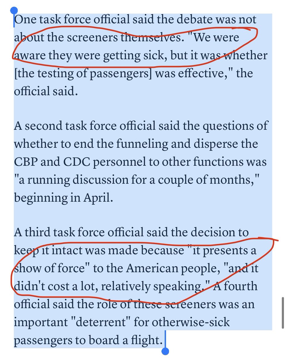 7) Holy crap—and WH knew screeners “were getting sick”!!!  Yet they declined to take action, despite ineffective, because “it didn’t cost a lot”....  ummm, dead minority DHS airport workers don’t count??? 