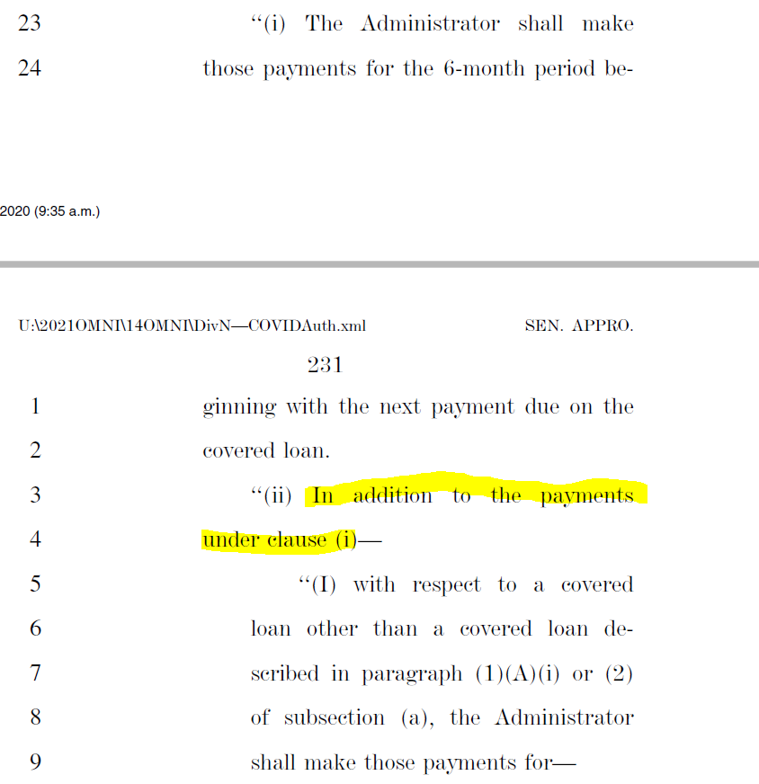 Section 1112 of the CARES act debt relief for existing SBA 7(a) loans is EXTENDED by 3 months for all industries and 8 months for certain industries. 13/x