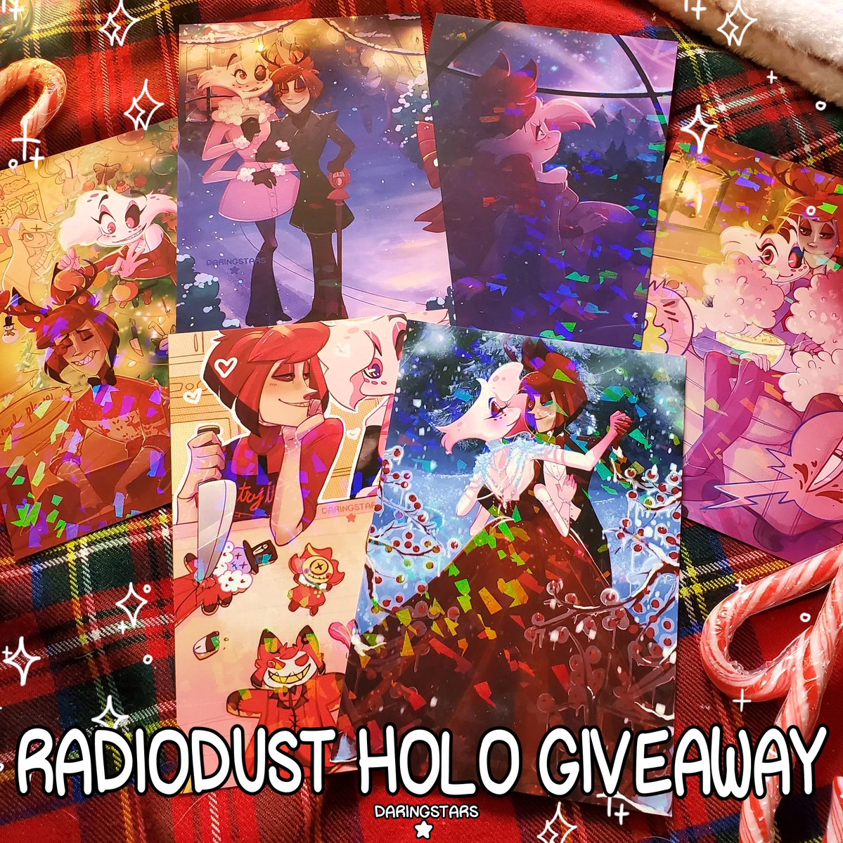 The_Daringstars's tweet photo. 🌟🤍RADIODUST GIVEAWAY!❤🌟
I'll be giving away a full set of holographic mini prints of my Radiodust week pieces! (Excluding the comic)
-Six 4x6" thick holo prints
🌟Rules
-Follow me
-Retweet this post
-Winner announced December 25th 🎁
#Radiodust #radiodustweek #Giveaway https://t.co/aQzRyiccsX