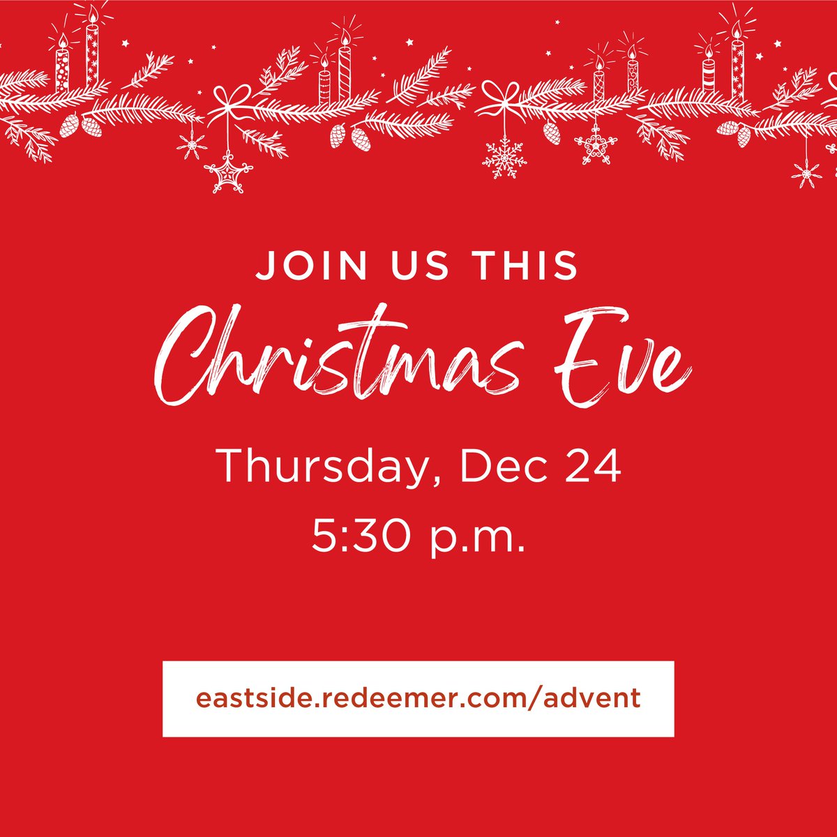 Worship with us on Christmas Eve! Our special Christmas Eve service will livestream on YouTube this Thursday at 5:30 p.m. We'll sing carol songs and hear readings of the nativity story, and presenting for the first time, our virtual gospel choir!  eastside.redeemer.com/advent