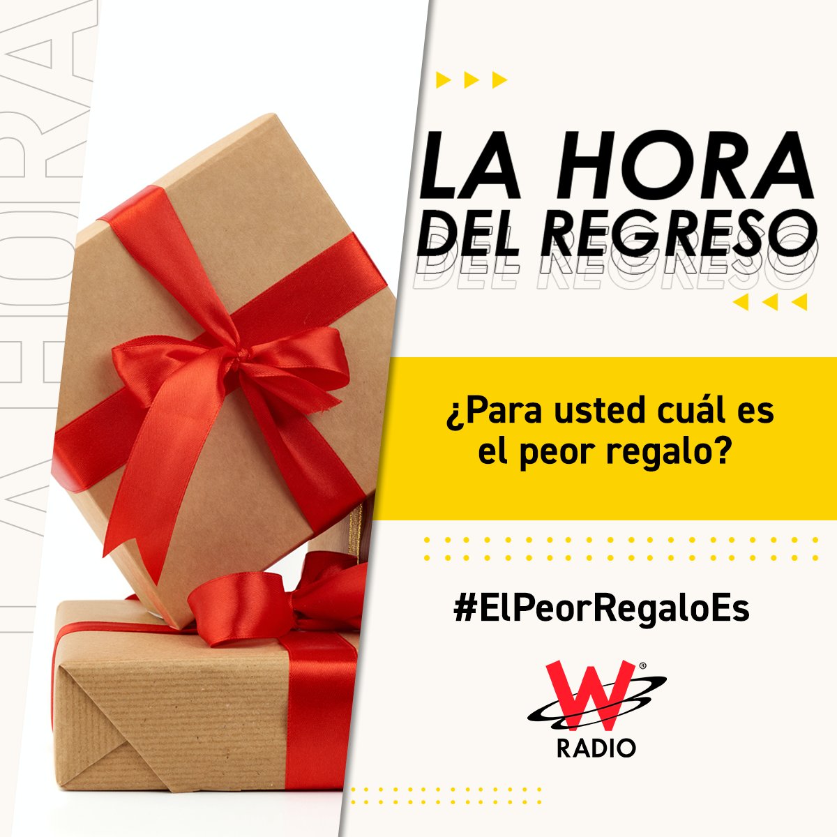WRadioColombia's tweet photo. En #LaHoraDelRegreso estamos cerca de la noche de Navidad y como sabemos es época para entregar y recibir obsequios. Por eso queremos saber su opinión con nuestro numeral #ElPeorRegaloEs https://t.co/VK3Ef7yJkR