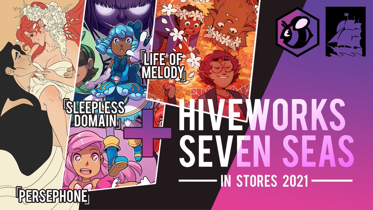 We're teaming up with Hiveworks Comics (<a href="/Hiveworks/">Hiveworks Comics</a>) to bring some of their hottest webcomics to bookstores in 2021! Starting with 3 licenses: LIFE OF MELODY by 
<a href="/marinscos/">Marin</a>, SLEEPLESS DOMAIN Vol. 1 by <a href="/cubewatermelon/">Mary Cagle</a>, and PERSEPHONE by <a href="/AlliDrawsComics/">Alli Shaw is out</a>!
sevenseasentertainment.com/2020/12/21/sev…