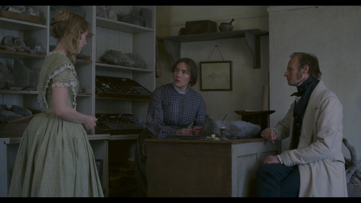 "Let us not forget the knowledge and years of skill Miss Anning brings to her tasks. Without this, to the untrained or ill-formed eye, these would simply be uninvestigated lumps of stone."  #Ammonite's scientist squirms—men can see her deeds only when detailed by a woman in lace