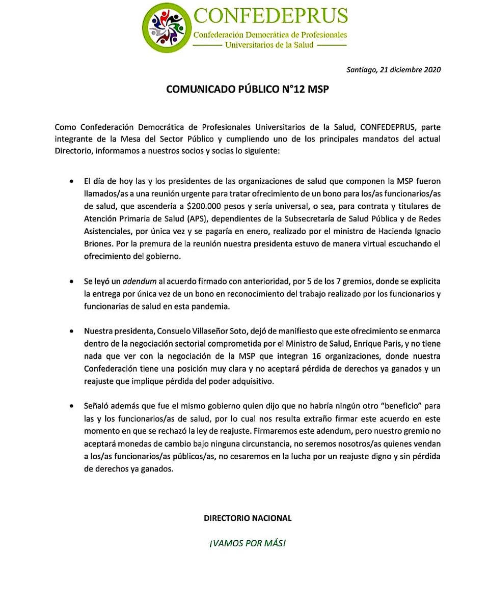 No cesaremos en la lucha por reajuste digno y sin pérdida de derechos ya ganados!