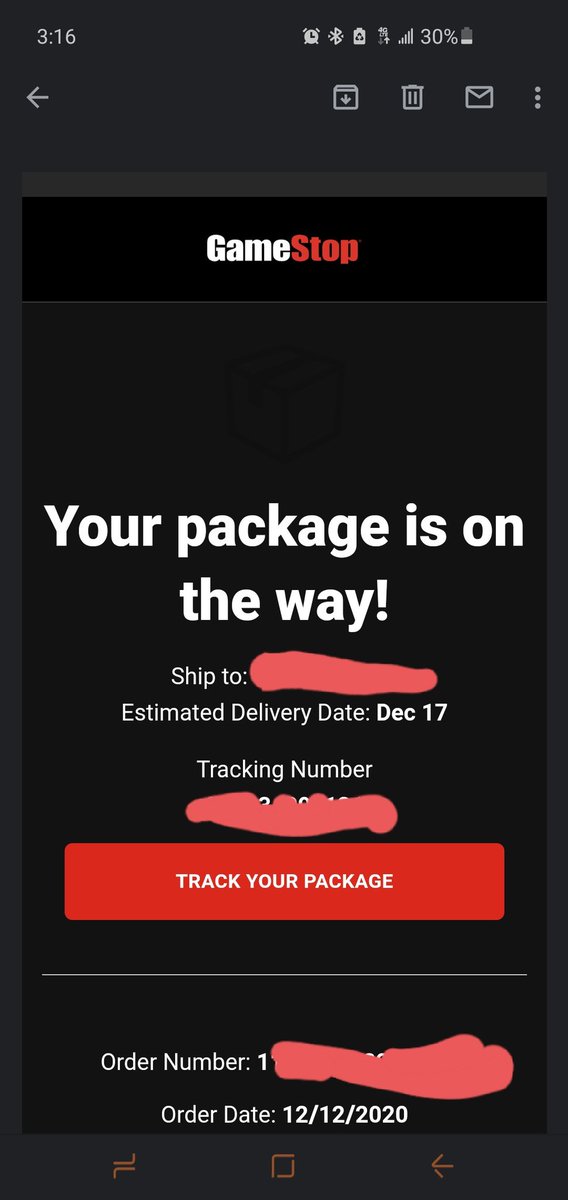 Alex07956781's tweet photo. @overcrazed @GameStop I just got an email, funny thing is that says it will be delivered on the 17th and today is the 21st. https://t.co/Zl9Ssr1ifx