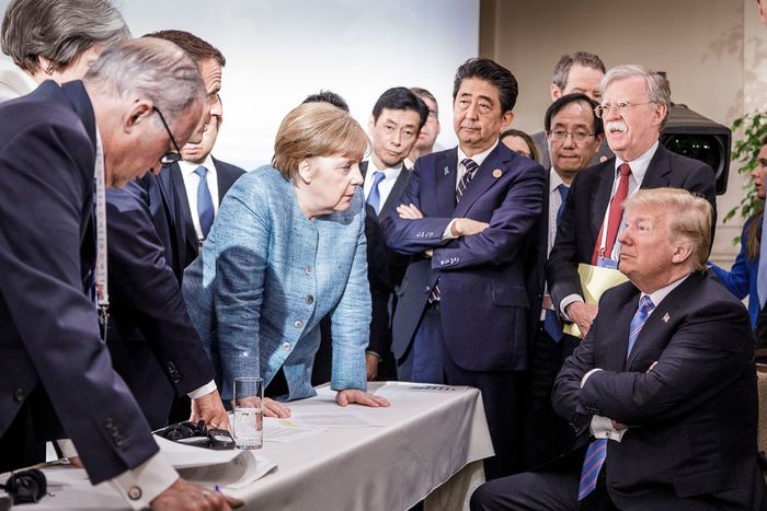 June 9, 2018: President Trump remains seated for the delicate dance of diplomacy at the G7 summit  http://nym.ag/38tsOtU 