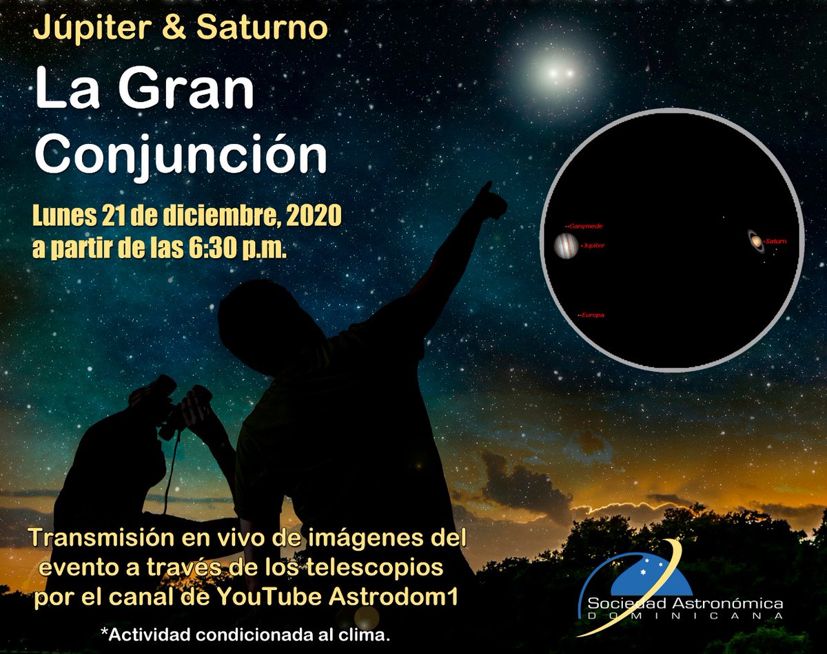 astrodom1's tweet photo. Sociedad Astronómica Dominicana les invita a todos y todas a nuestro directo en vivo por la plataforma de YouTube donde estaremos no solo conversando de la conjución, ¡sino también transmitiendo imágenes en vivo a través de diversos telescopios desde Santo Domingo! https://t.co/sC131RlV5F