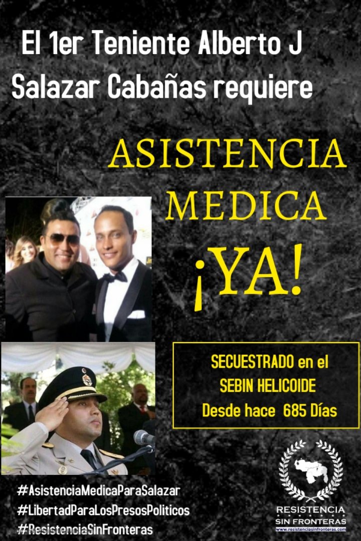 ResistenciaSF_'s tweet photo. #URGENTE | #PesoPolítico 1erTte Salazar Cabañas requiere asistencia médica
Perdió el ojo izquierdo con el golpe de un fusil y presenta problemas de infección,está perdiendo la visión en el ojo derecho y presenta problemas de hipertensión producto de la TORTURA #AsistenciaMedicaYA https://t.co/xlTl7DbUMZ